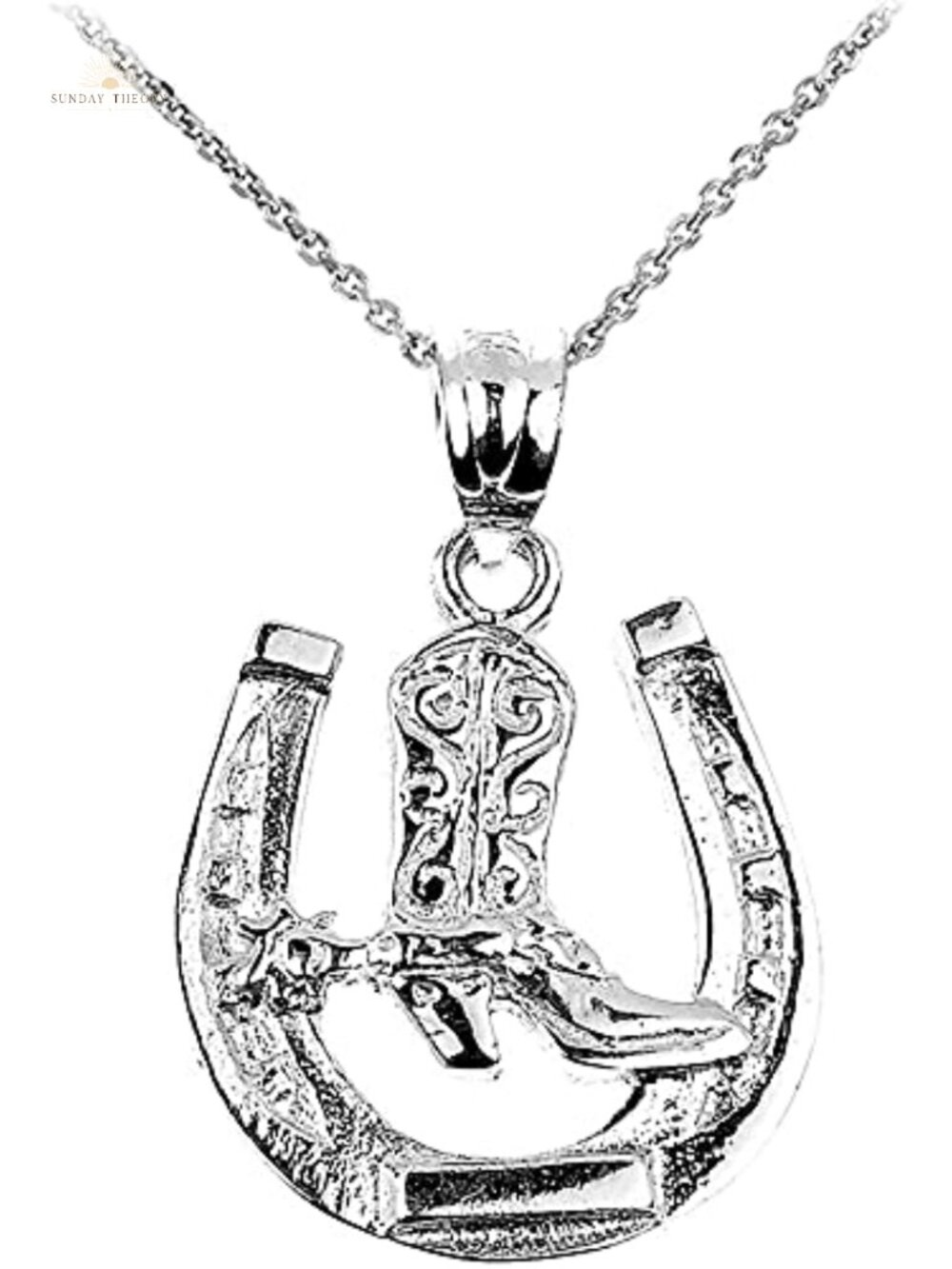 Sterling Silver Horseshoe Cowboy Boot Pendant Necklace